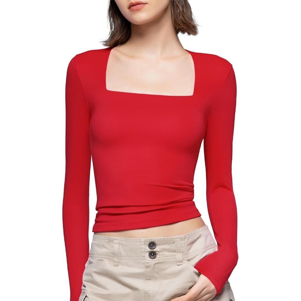 Women's Ruby Square Neck Long Sleeve T Shirts Slim Fit Tops Collection